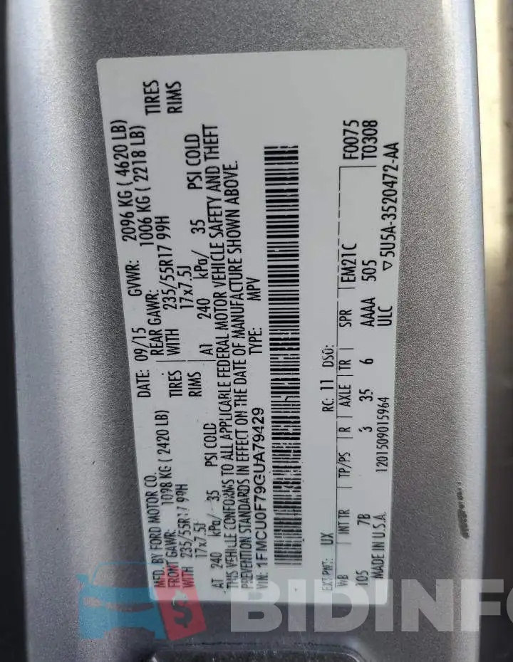 1FMCU0F79GUA79429 Photo# 13