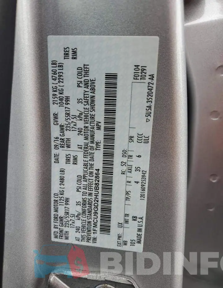 1FMCU9GD2HUB82864 Photo# 13