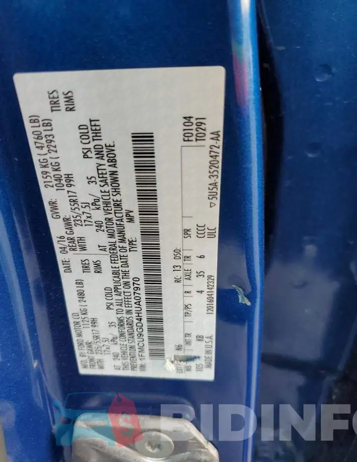 1FMCU9GD4HUA07970 Photo# 14