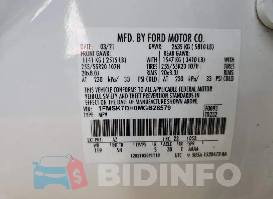 1FMSK7DH0MGB28579 Photo# 14