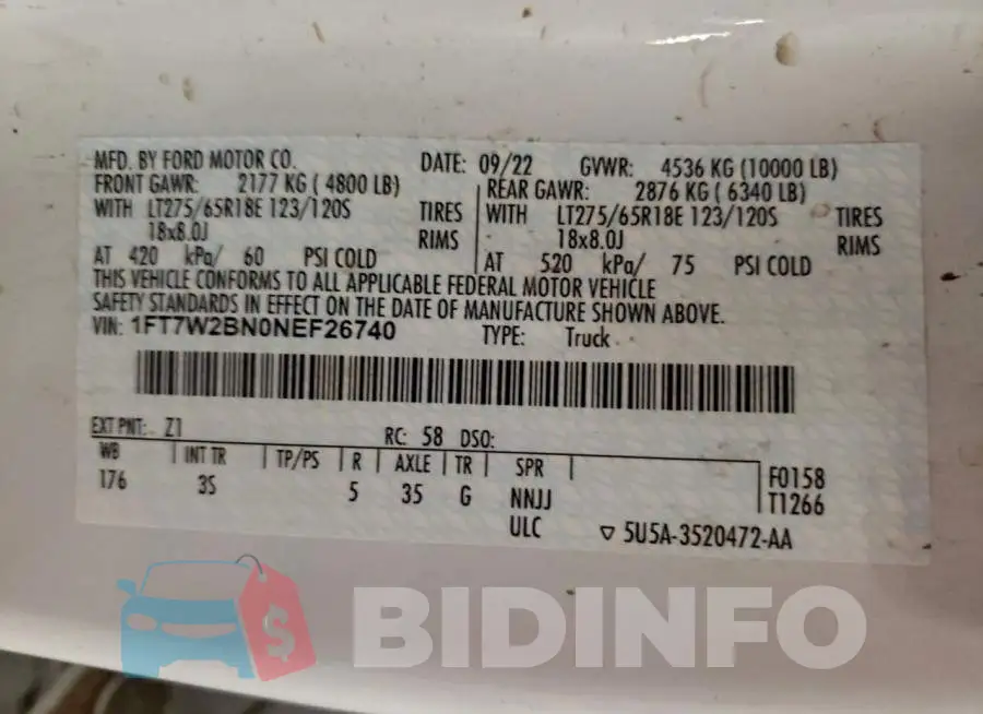 1FT7W2BN0NEF26740 Photo# 12