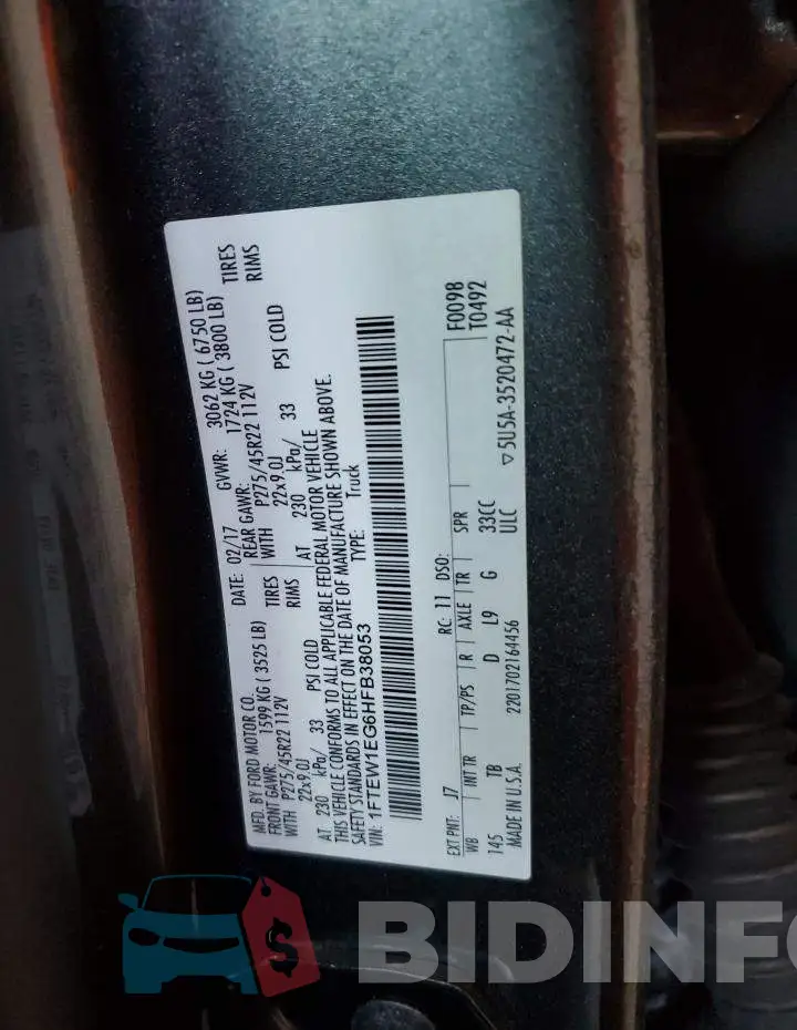 1FTEW1EG6HFB38053 Photo# 12