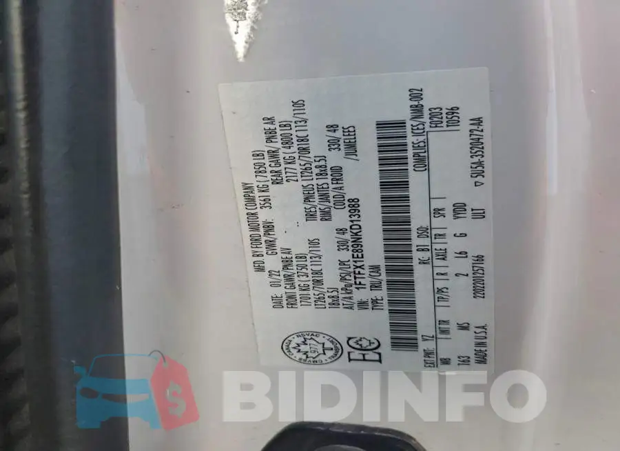1FTFX1E89NKD13988 Photo# 12