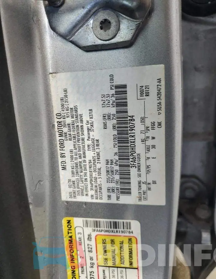 3FA6P0HDXLR190784 Photo# 12