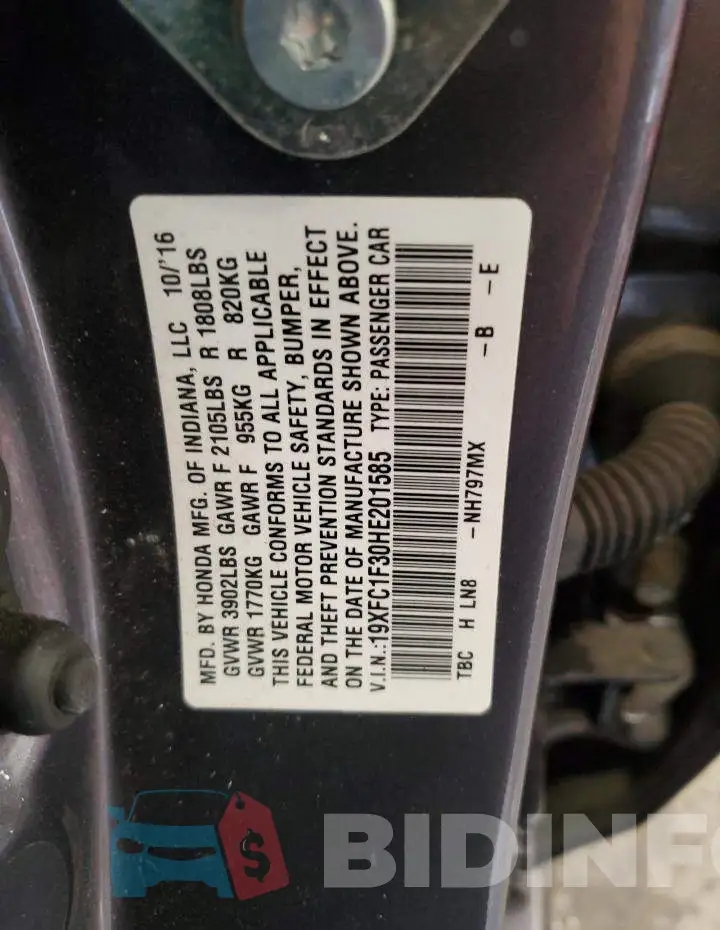 19XFC1F30HE201585 Photo# 13