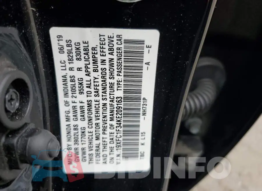 19XFC1F34KE209163 Photo# 12