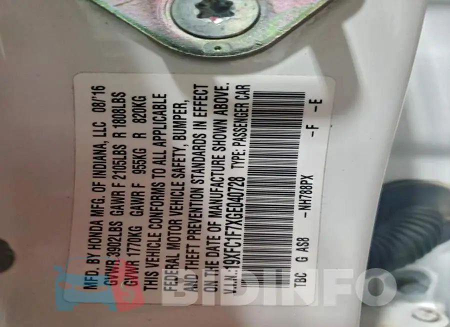 19XFC1F7XGE040728 Photo# 12