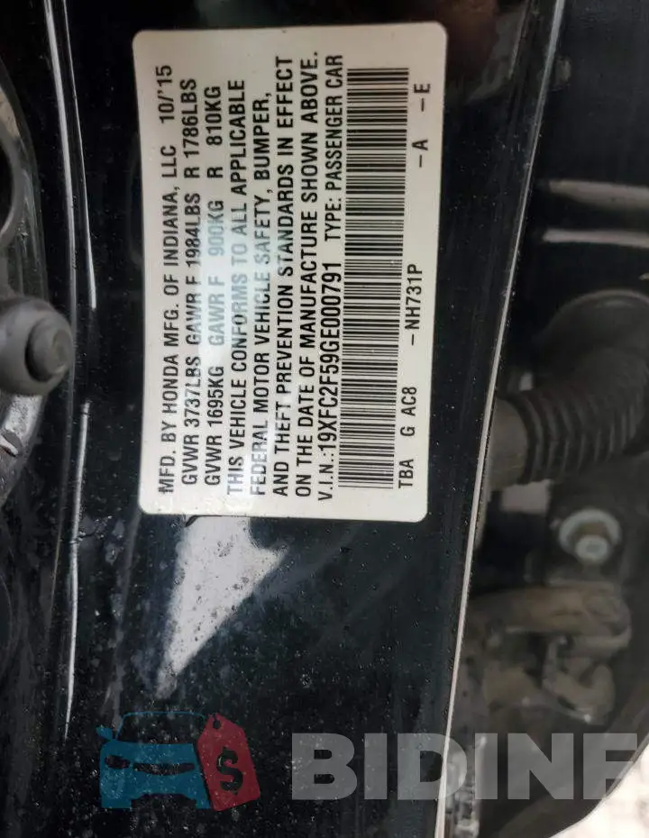 19XFC2F59GE000791 Photo# 13