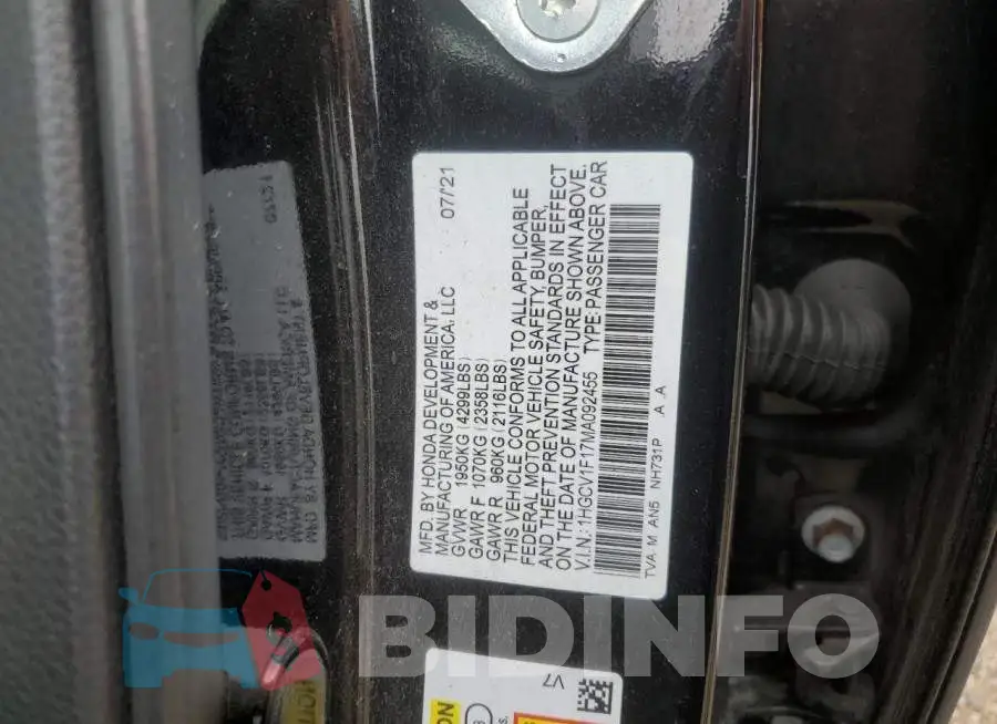 1HGCV1F17MA092455 Photo# 12