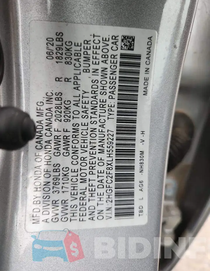 2HGFC2F8XLH559227 Photo# 12