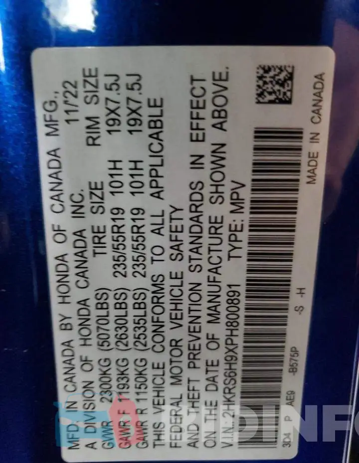 2HKRS6H9XPH800891 Photo# 13