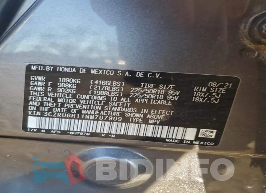 3CZRU6H11NM707909 Photo# 13