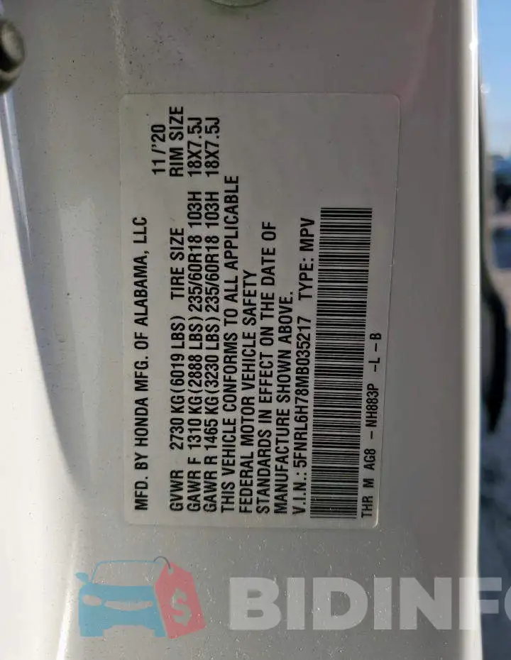 5FNRL6H78MB035217 Photo# 14