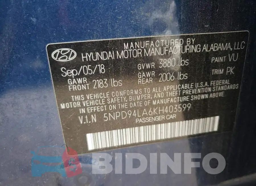 5NPD94LA6KH403599 Photo# 12