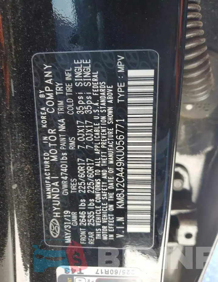 KM8J2CA49KU056771 Photo# 13
