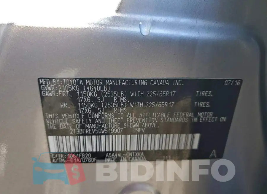 2T3BFREV5GW519907 Photo# 13