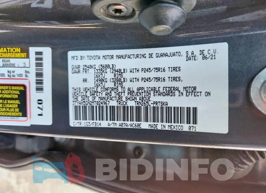 3TYAX5GN2MT024967 Photo# 13