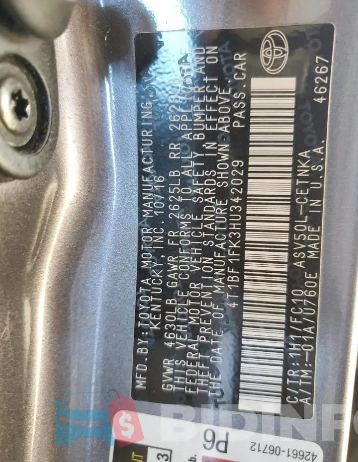 4T1BF1FK3HU342029 Photo# 12