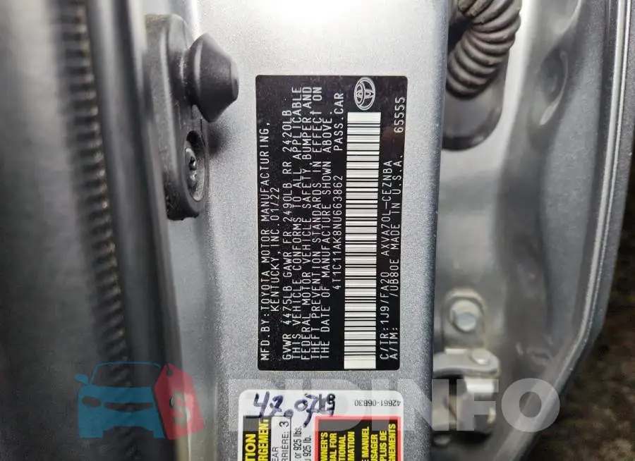 4T1C11AK8NU663862 Photo# 12