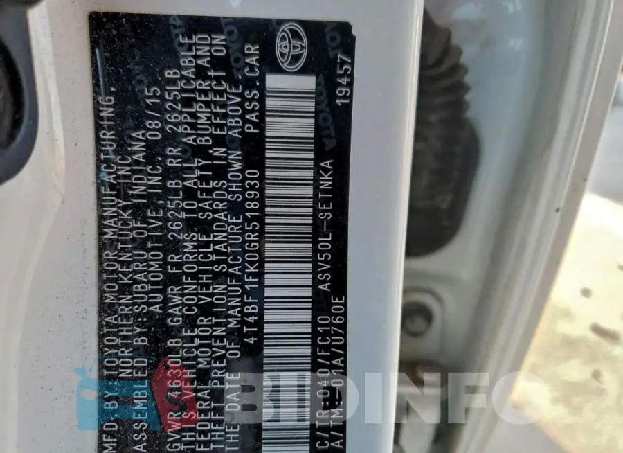 4T4BF1FK0GR518930 Photo# 13