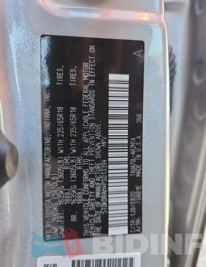 5TDKDRAH4PS013394 Photo# 14