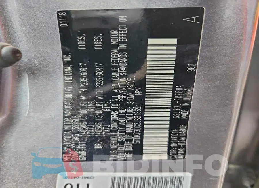 5TDKZ3DC2JS918691 Photo# 13