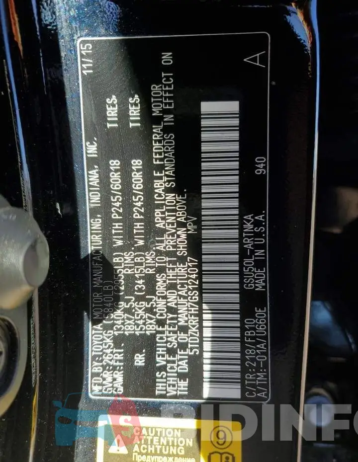 5TDZKRFH7GS124017 Photo# 14
