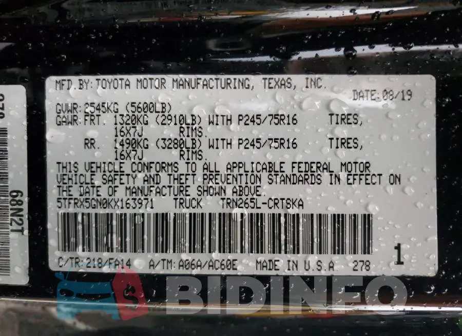 5TFRX5GN0KX163971 Photo# 13