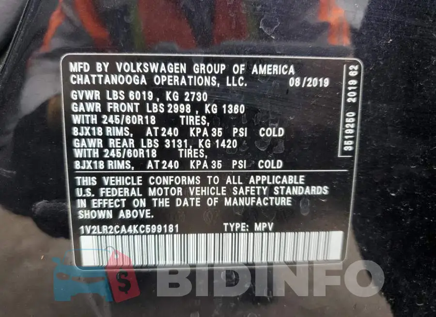 1V2LR2CA4KC599181 Photo# 13