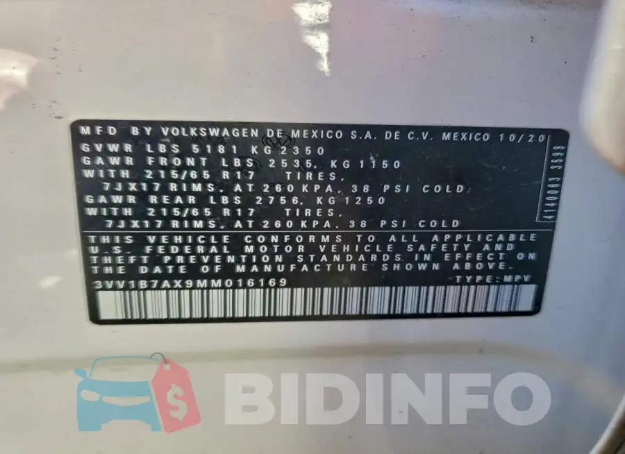 3VV1B7AX9MM016169 Photo# 13