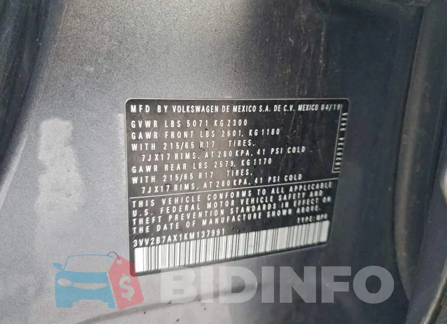 3VV2B7AX1KM137991 Photo# 13