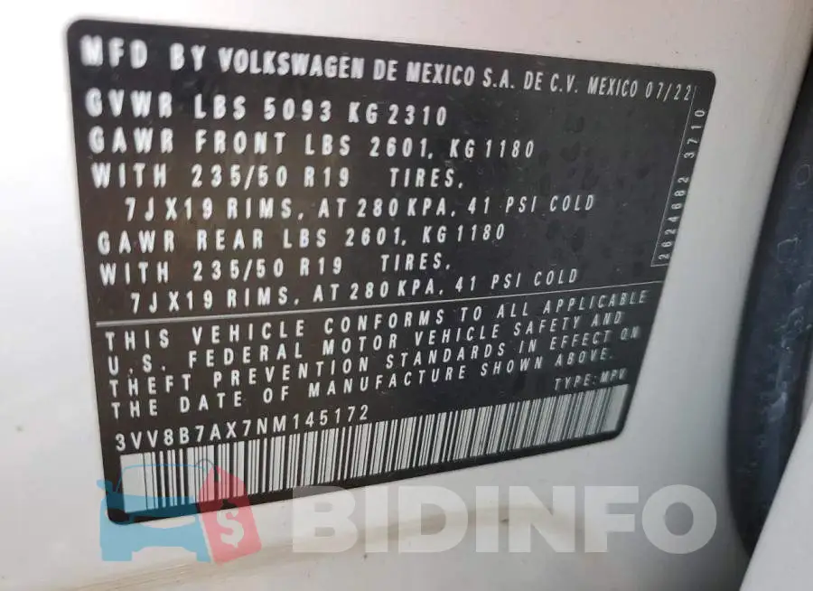 3VV8B7AX7NM145172 Photo# 13