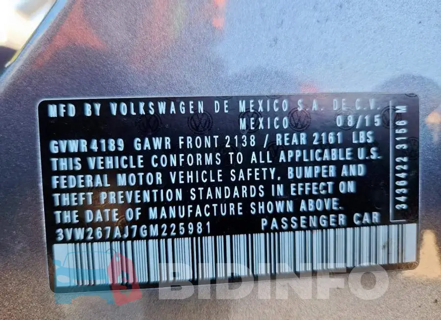3VW267AJ7GM225981 Photo# 13
