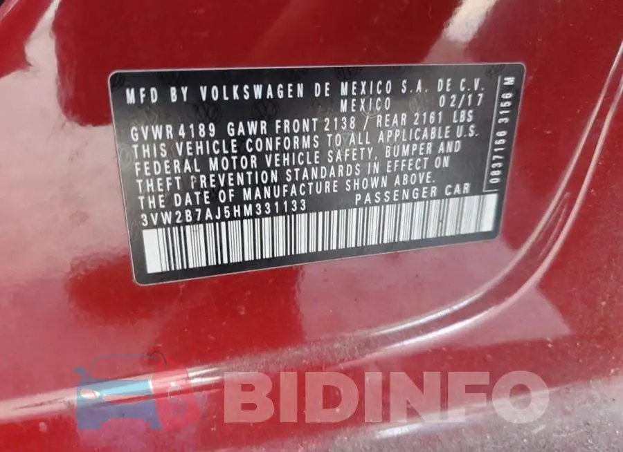 3VW2B7AJ5HM331133 Photo# 12