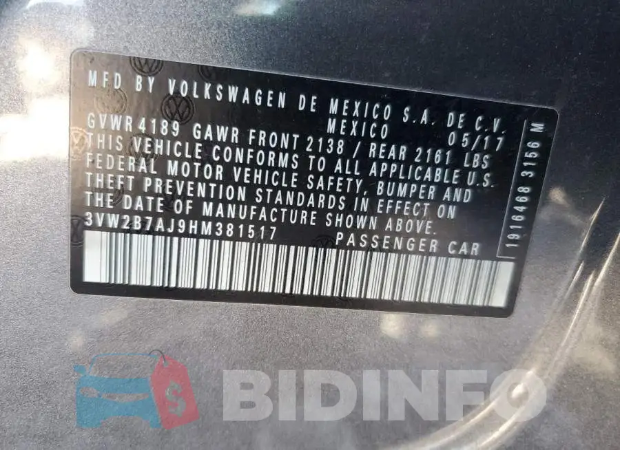 3VW2B7AJ9HM381517 Photo# 12