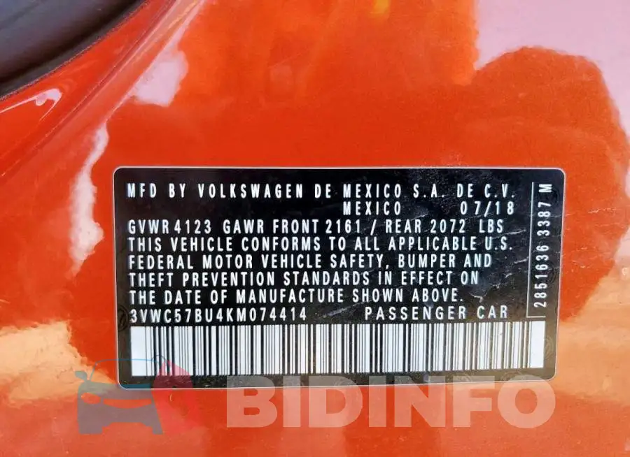 3VWC57BU4KM074414 Photo# 12