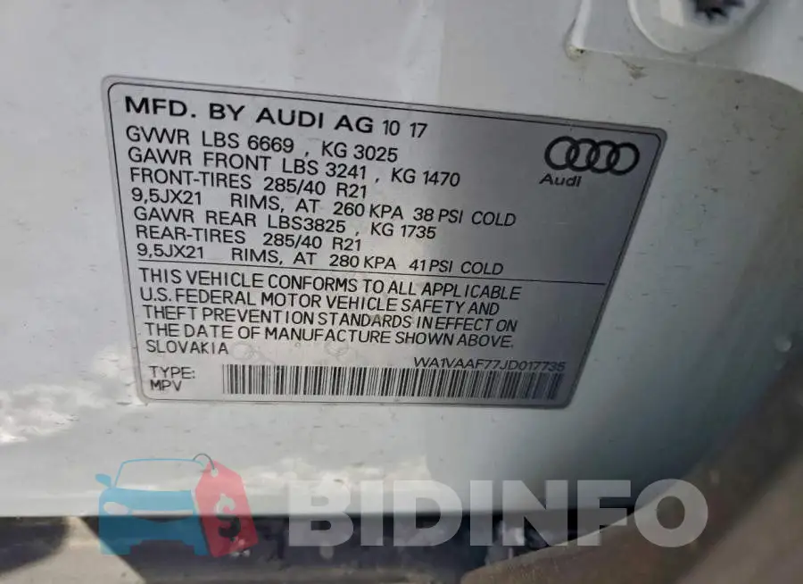 WA1VAAF77JD017735 Photo# 13