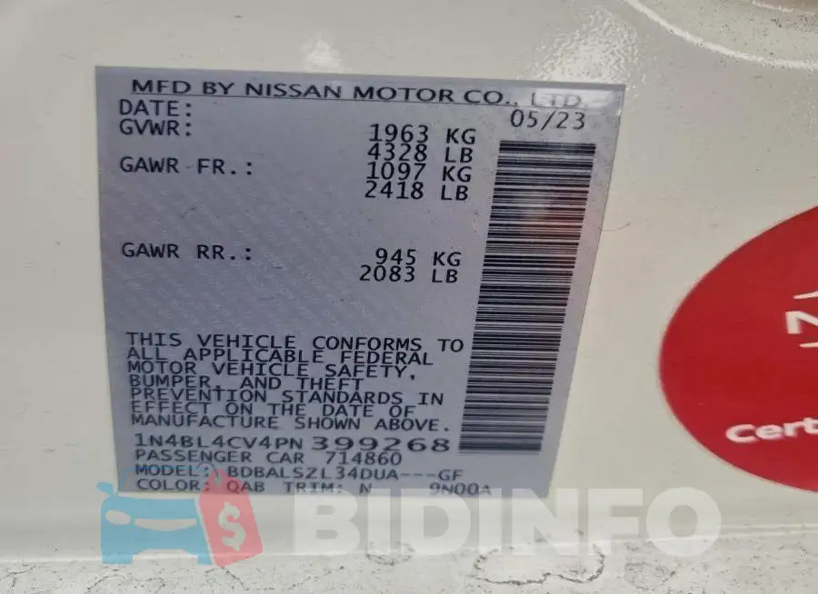 1N4BL4CV4PN399268 Photo# 13