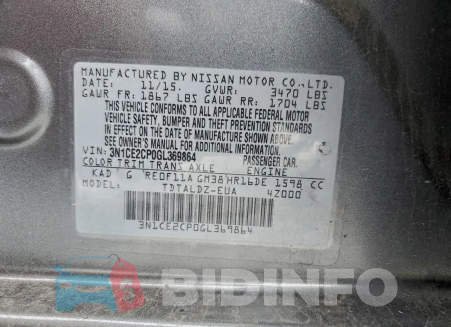 3N1CE2CP0GL369864 Photo# 12