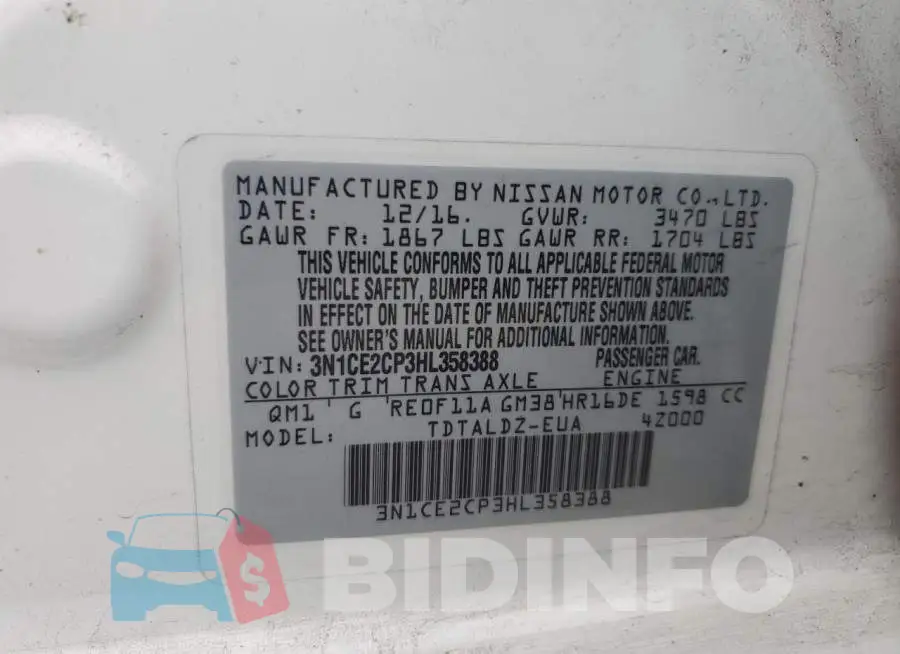 3N1CE2CP3HL358388 Photo# 12