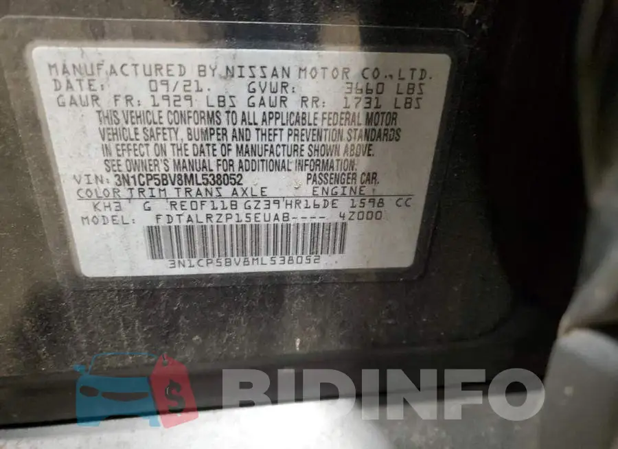 3N1CP5BV8ML538052 Photo# 13
