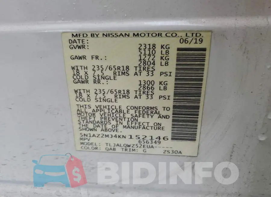 5N1AZ2MJ4KN152146 Photo# 13