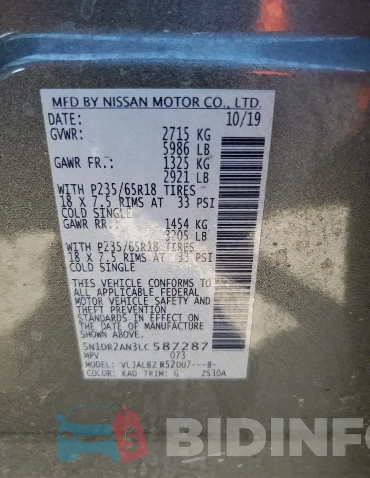 5N1DR2AN3LC587287 Photo# 13