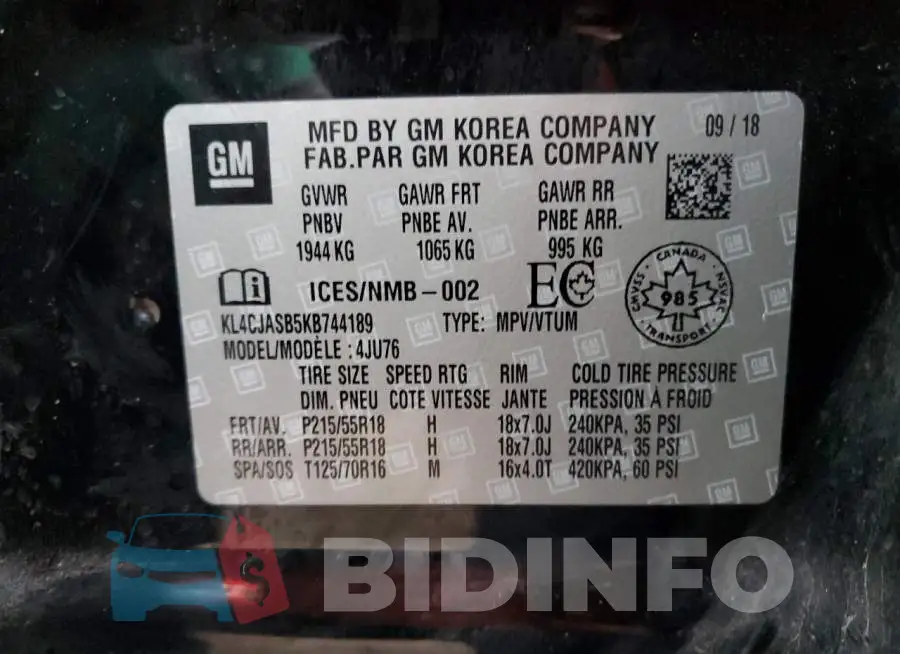 KL4CJASB5KB744189 Photo# 13
