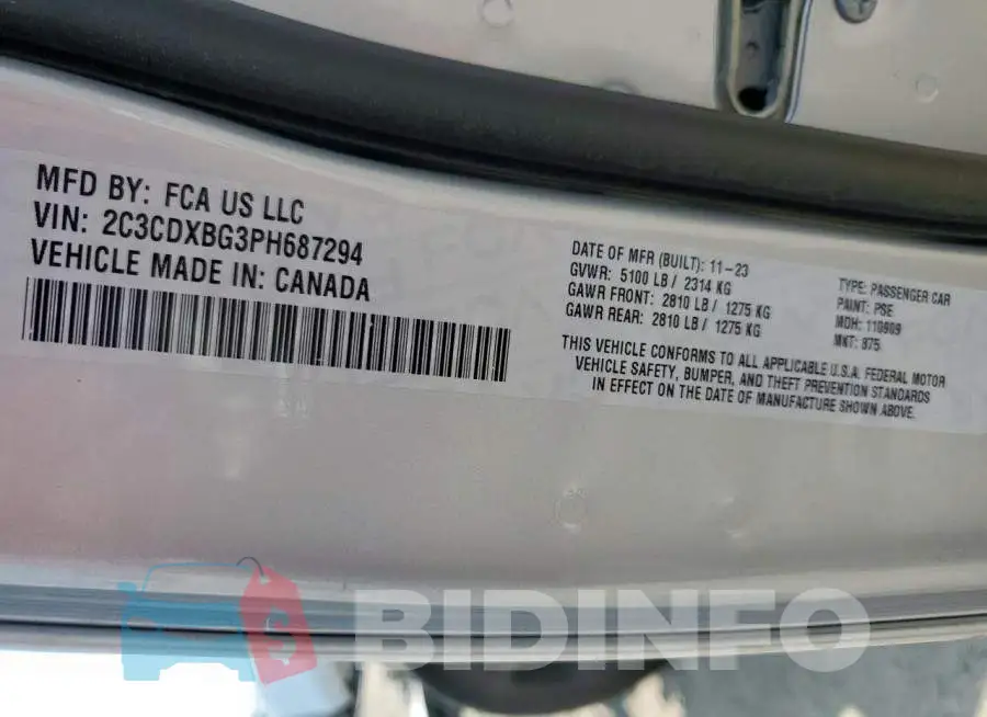 2C3CDXBG3PH687294 Photo# 13