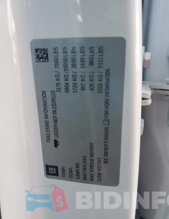 1GCRYAEF7KZ209110 Photo# 14