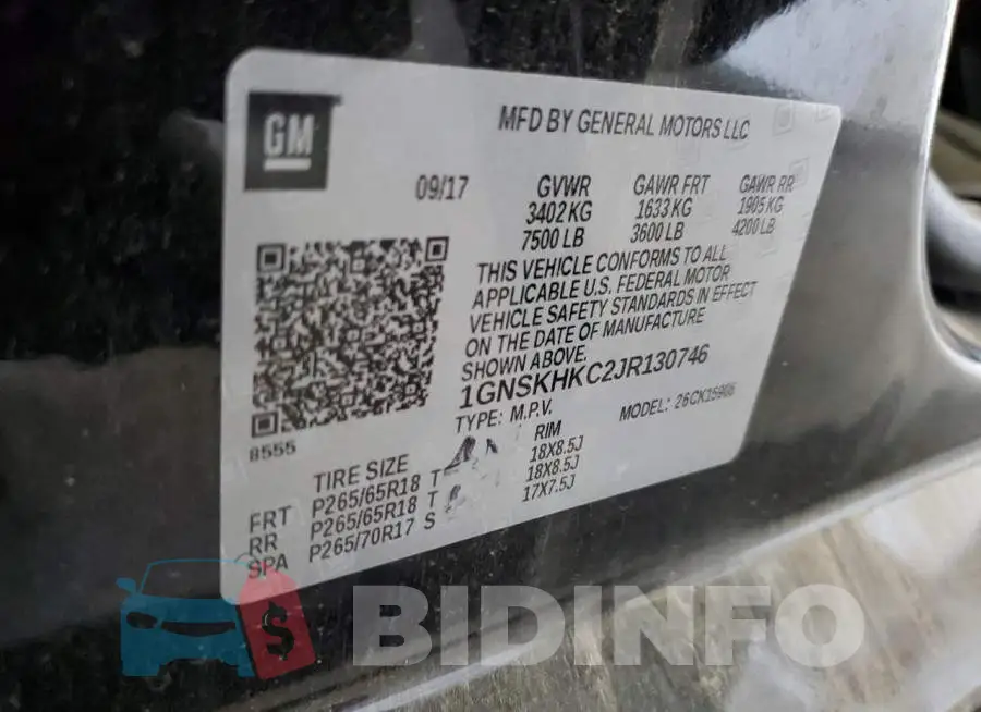 1GNSKHKC2JR130746 Photo# 13