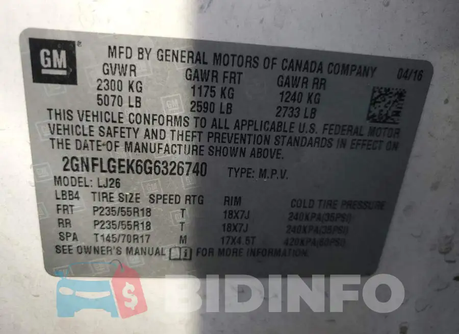2GNFLGEK6G6326740 Photo# 13
