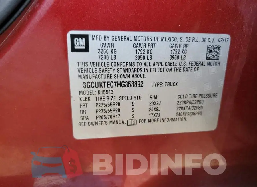 3GCUKTEC7HG353892 Photo# 12