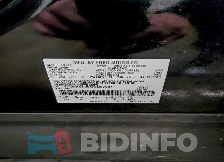 1FM5K8F89GGB87831 Photo# 13